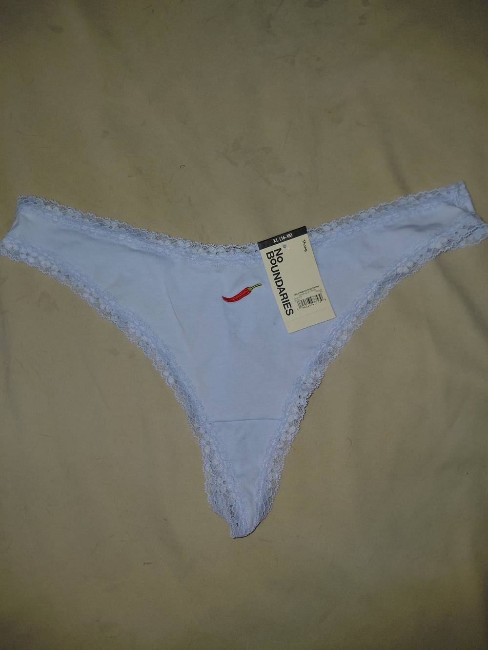 No Boundaries Chili Pepper Pastel Blue Lace Trim Thong NWT XL